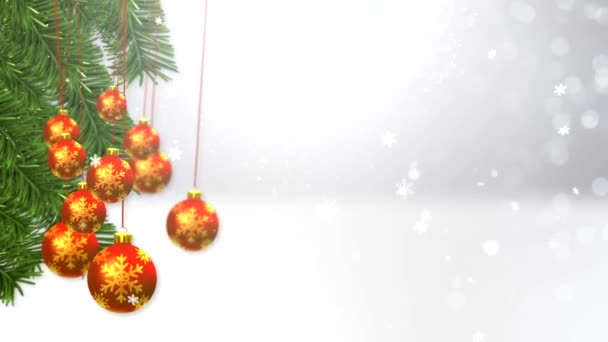 新年とクリスマスの背景 シームレスなループビデオアニメーションクリスマスツリーと雪の結晶が落ちてメリークリスマスレタリングのかわいいアニメーション メリークリスマスプレゼント背景 — ストック動画