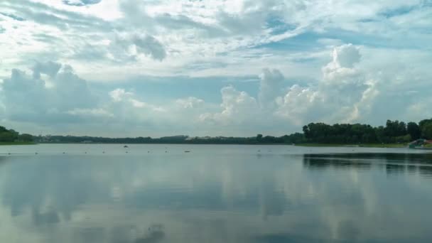 Langzaam Lopend Een Grote Houten Steiger Een Meer Vliegend Het — Stockvideo