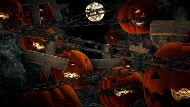 Candela Halloween Zucca Halloween Sfondo Nero Ruota Cambia Volto Spaventoso — Video Stock