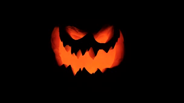 Candela Halloween Zucca Halloween Sfondo Nero Ruota Cambia Volto Spaventoso — Video Stock