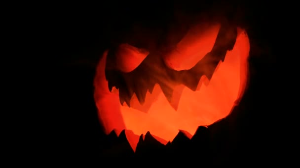 Candela Halloween Zucca Halloween Sfondo Nero Ruota Cambia Volto Spaventoso — Video Stock