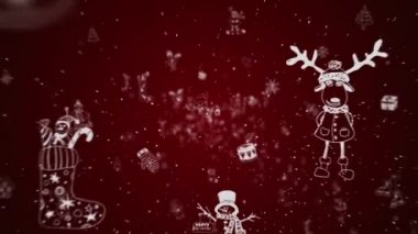 Mutlu Noeller ve Noel ağacı geçmişi. Kusursuz döngü video animasyonu. Noel ağacı ve kar tanelerinin düştüğü mutlu noel mektuplarının şirin bir animasyonu. Mutlu noel kutlamaları ve Noel hediyeleri.