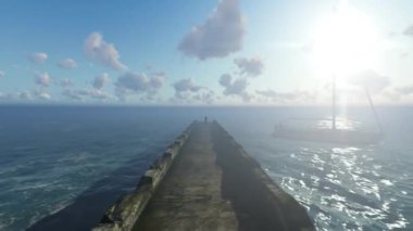 Su dalgalarıyla güzel tropikal turist plajı, okyanus dalgaları manzaraları ve Atlantik Okyanusu sahil günbatımları. Güneş dönen bulutlarda sürükleniyor. Fantastik doğal günbatımı, 124. Bulanık sesli ses görüntüleri..