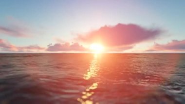 Su dalgalarıyla güzel tropikal turist plajı, okyanus dalgaları manzaraları ve Atlantik Okyanusu sahil günbatımları. Güneş dönen bulutlarda sürükleniyor. Fantastik doğal günbatımı, 124. Bulanık sesli ses görüntüleri..