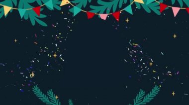 Düşen kar taneleri arka planı ve kopyalama alanı olan animasyon Noel ağacı, metin için boşluk. Altın renkli animasyon parçacıklarından yapılmış Noel ağacı. Noel havası. Parıltılı bir etki. Mutlu Noeller..