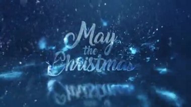 Düşen kar taneleri arka planı ve kopyalama alanı olan animasyon Noel ağacı, metin için boşluk. Altın renkli animasyon parçacıklarından yapılmış Noel ağacı. Noel havası. Parıltılı bir etki. Mutlu Noeller. 