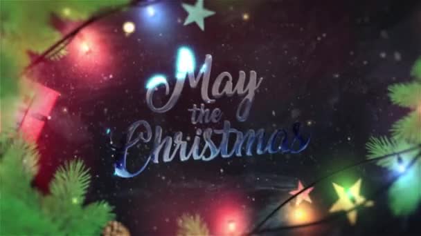 Geanimeerde Kerstboom Met Vallende Sneeuwvlokken Achtergrond Kopieer Ruimte Ruimte Voor — Stockvideo