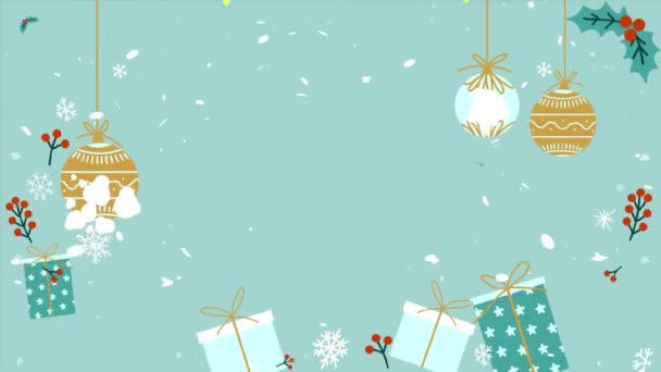 Geanimeerde Kerstboom Met Vallende Sneeuwvlokken Achtergrond Kopieer Ruimte Ruimte Voor — Stockvideo