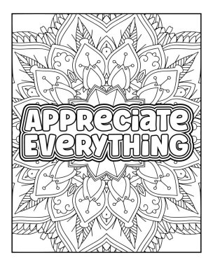 Yetişkinler için minnettarlık tırnak boyama sayfası. Pozitif Yemin Mandala Renk Sayfası