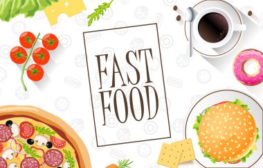 Fast food düz afiş. Dekorasyon Web siteleri için broşür ve diğer baskı üretimi