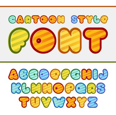 Renkli karikatür font. Sevimli vektör alfabe. Bebek 