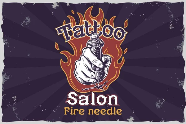 Tatuaggio salone fuoco ago - illustrazione vettoriale — Vettoriale Stock