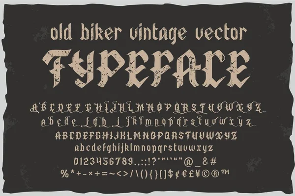 Viejo motociclista. Vintage vector dark label fuente — Vector de stock