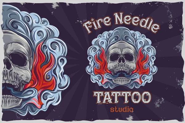 Tatuaggio salone fuoco ago - illustrazione vettoriale — Vettoriale Stock