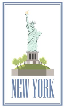 New-York. Beyaz arka plan üzerinde özgürlük izole heykeli. Düz stil. Vektör çizim. Logo