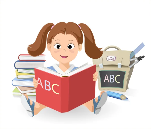 Fiatal lány megtanulják az ábécét — Stock Vector