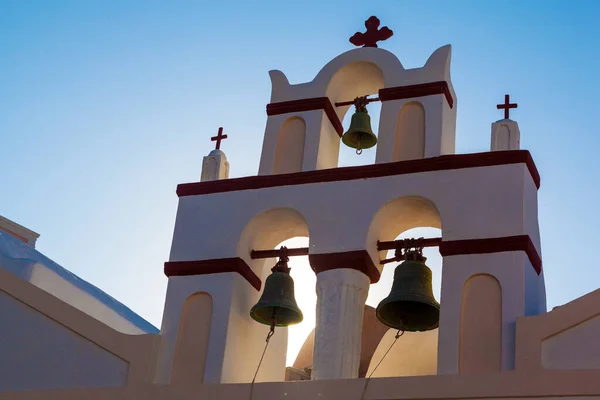 Igreja Cúpula Sinos Santorini Ilha Grega — Fotografia de Stock