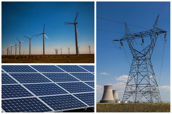 Renewable Natural Gas Energy Concept Images Solar Panels Windmills Power — Stock Photo, Image