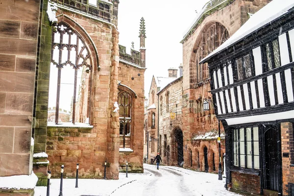 Coventry Reino Unido Dezembro 2017 Nevando Cidade Coventry West Midlands — Fotografia de Stock