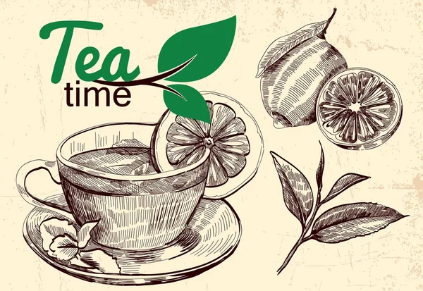 Ora del tè Illustrazione — Vettoriale Stock