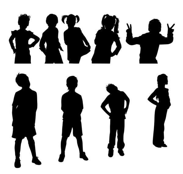 Reihe von Silhouetten von Kindern — Stockvektor