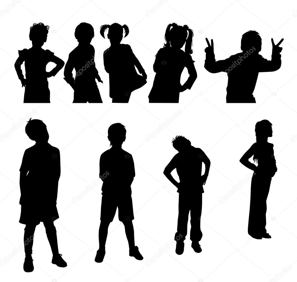 set of silhouettes of children