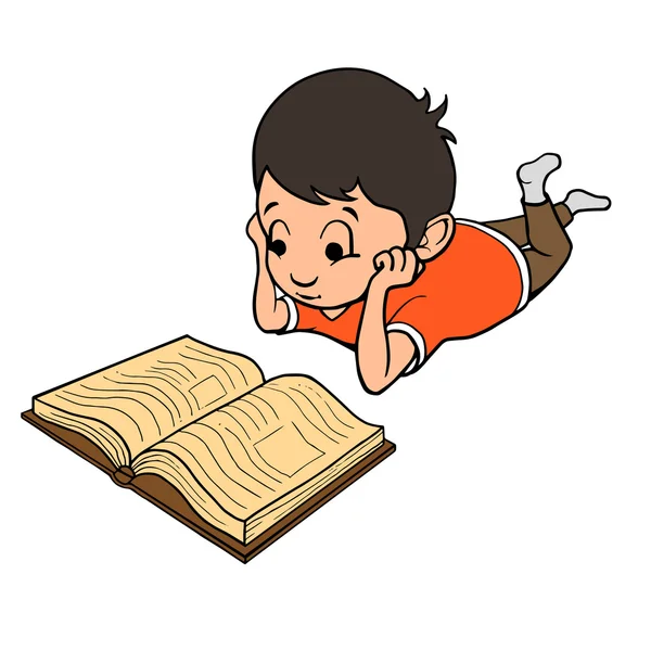 Un chico leyendo un libro. Ilustración vectorial Vector De Stock