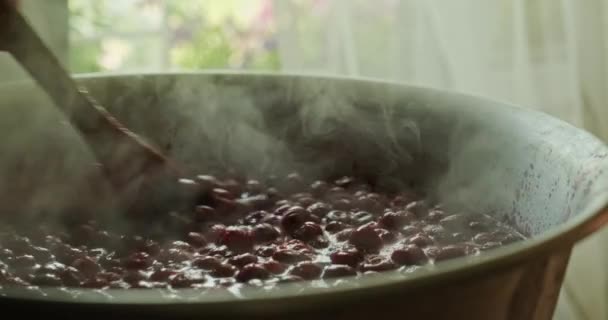 Cseresznyés Lekvárt Főzök Főzés Lekvár Cseresznye Lekvárt Főzök Medencében Egy — Stock videók
