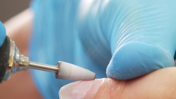 Manicurist Removing Gel Polish Acrylic Nails Help Manicure Machine Nail — Stock Video