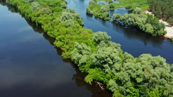 Luftaufnahme Über Einer Wunderschönen Frühlingslandschaft Mit Einem Fluss Mittag Luftaufnahme — Stockvideo