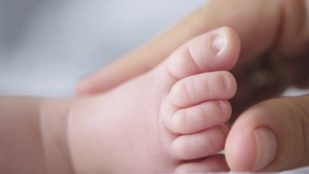 Makroaufnahme Der Zehe Von Säuglingen Mutter Berührt Schlaf Die Zehen — Stockvideo