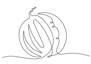 Dallı bir karpuzun basitleştirilmiş tek çizgili vektör çizimi