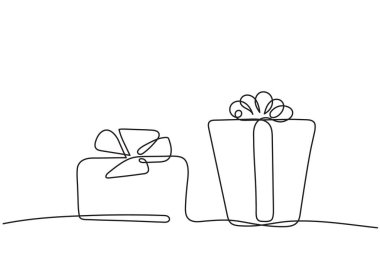 Vektör karalama hediye kutuları tek satırlık siyah çizgi sanatında