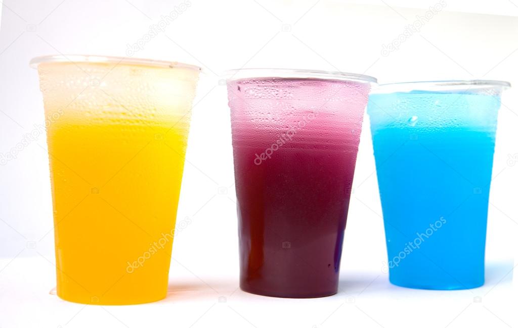 Sweet fruit juice in plastic glass