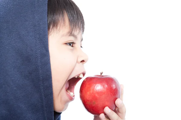 Chico con manzana en la mano —  Fotos de Stock