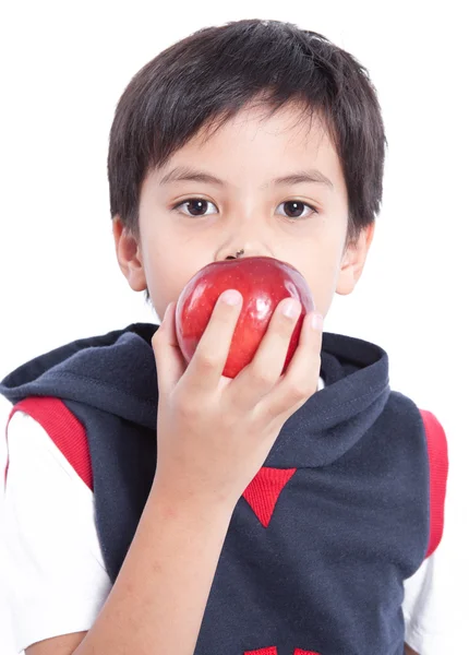 Chico con manzana en la mano —  Fotos de Stock