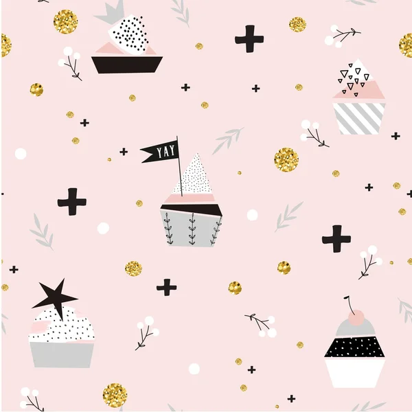 Cupcakes et confettis minimalistes — Image vectorielle