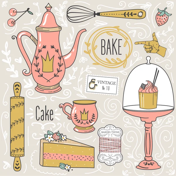 Teatime elementos de design decorativo . — Vetor de Stock