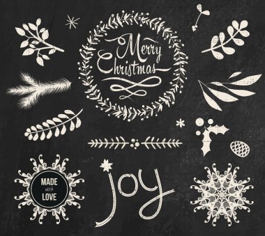 Noel doodle kara tahta grafik kümesi