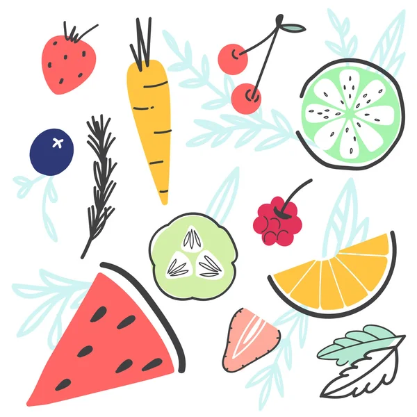 Varias frutas y verduras — Vector de stock