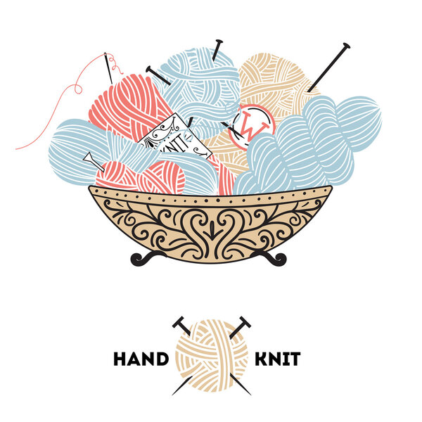 Вязание пряжи шары и иглы
