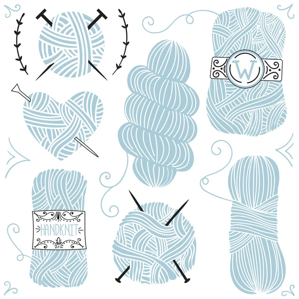 Collection of balls of yarn for knitting — Stock Vector