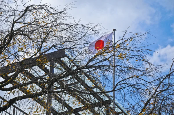 Bandera de Japón ondeando en otoño cielo azul Japón —  Fotos de Stock