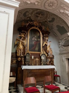 Stainz, Avusturya, 23 Haziran 2021. Avusturya 'nın Styria eyaletindeki Stainz Kalesi. Bugün Barok kompleksi Merano Kontlarına aittir. Eski manastır kilisesinin içi.