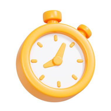 Beyaz kadranlı, zamanlamayı, hızı, geri sayımları, sporu, verimliliği ve zaman takibini temsil eden üç boyutlu bir kronometre çizimi