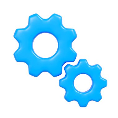 İki mavi dişlinin sembolize edilmesi, sistem yapılandırması, mekanik, süreç optimizasyonu, iş akışı, teknoloji ve mühendislik