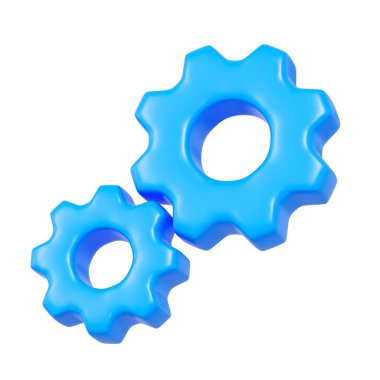 Mavi 3D dişli tekerlekleri ayarları, yapılandırmayı, mühendisliği, süreci veya sistem optimizasyonunu sembolize eder