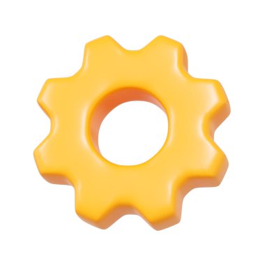 Sarı 3D dişli sembolü ayarları, yapılandırmayı, mühendisliği veya işlem optimizasyonunu temsil eder