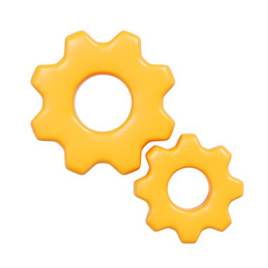 Sarı 3D dişli tekerlekleri ayarları, yapılandırmayı, mühendisliği, süreci veya sistem optimizasyonunu sembolize eder