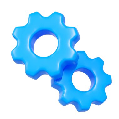 Canlı 3D mavi dişliler ayarları, yapılandırmayı, sistem araçlarını veya iş akış süreçlerini sembolize eder. Uygulamalar, web siteleri, UI, UX tasarımı, teknik grafikler ve otomasyon kavramları için mükemmel